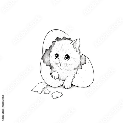 Kitten hatching from egg