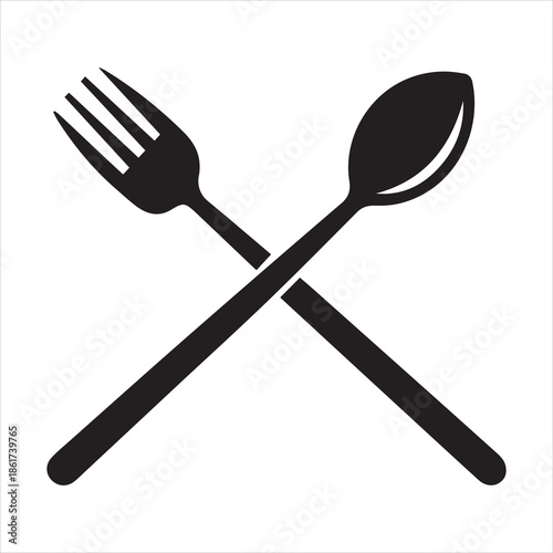 fork and spoon crossed design silhouette vector illustration