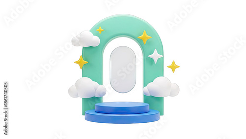 3D Rendered Dreamy Archway with Clouds and Stars