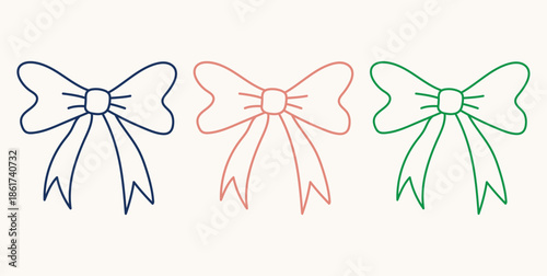 Minimalist various bow knots, Wedding celebration, holiday, party decoration, laces, ribbons, gift concept. Hand drawn Vector illustration