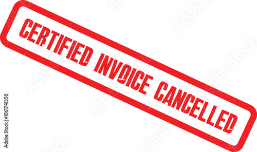 A cancelled invoice stamp is shown on a document