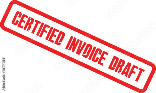 A close-up view of a red Certified Invoice Draft stamp on a white background