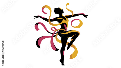 A ballet dancer's elegant silhouette with decorative ribbons.