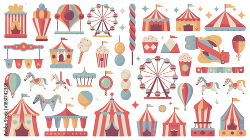 Circus-themed elements, showcasing amusement and entertainment.