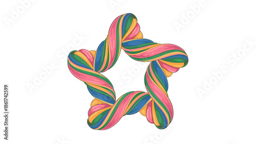 A colorful star made from twisted, candy-like material.