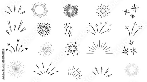 Line icon ray confetti element set. Decorative sketch style for a sunshine ray vector illustration 