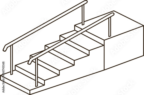 A black line icon of stairs with a handrail on a transparent background.