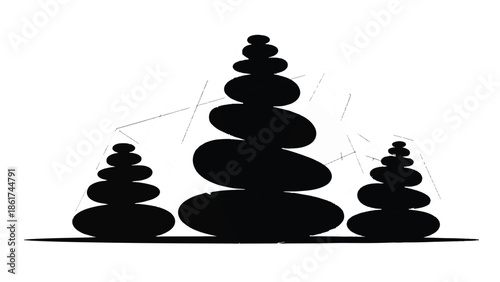 Serene stacked stones symbolizing balance and tranquility in a minimalist design