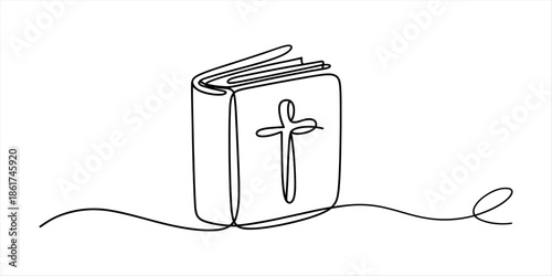 Minimalist line art of a bible with a cross emblem Vector, illustration