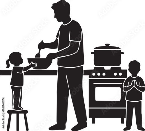 Family Cooking Together in Kitchen Preparing a Meal