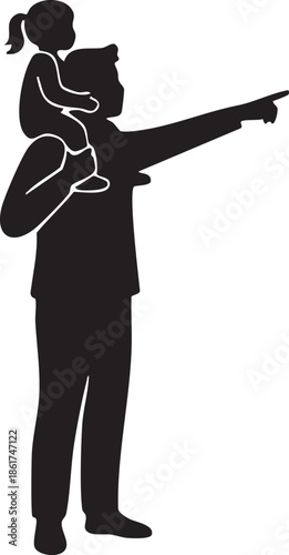 Parent Pointing Ahead with Child on Shoulders