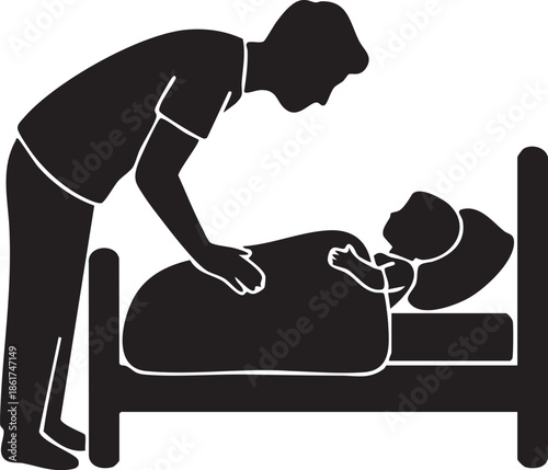 Parent Tucking Child into Bed with Goodnight Kiss