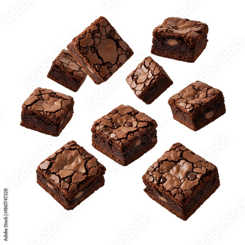 A delicious arrangement of chocolate brownies on transparent background