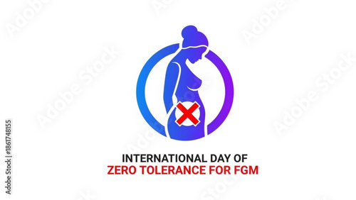 International day of zero tolerance to female genital mutilation awareness campaign symbol with pregnant woman silhouette and red cross