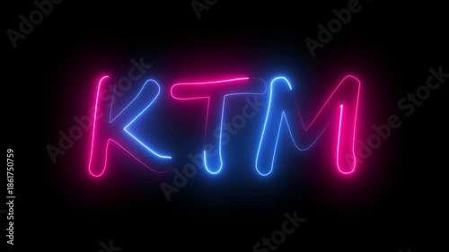 flickering neon ktm text animation. neon sign that flickers and glows with KTM