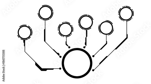 Hub and spoke diagram showing central system with connected nodes and network structure