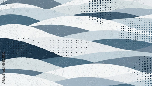 Abstract blue and white wavy pattern with dots on a modern background texture