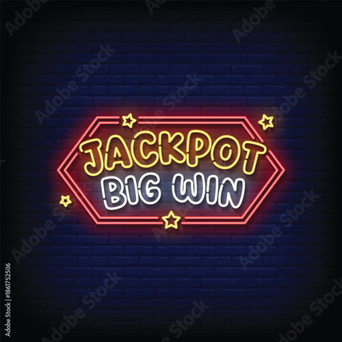 jackpot big win neon signboard with brick wall background vector