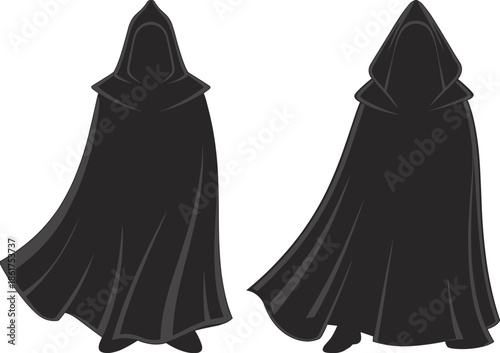 hooded cloak, black cloak, cloak silhouette, fantasy character, medieval robe, dark cape, gothic costume