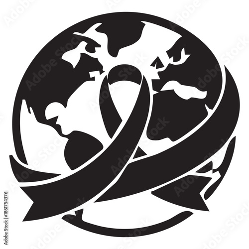 Awareness Ribbon Wrapped Around Globe Silhouette world