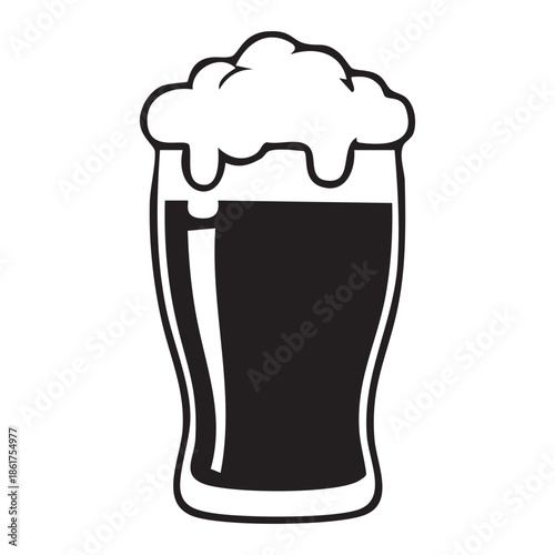 Black Silhouette of a Glass of Beer with Foam pint