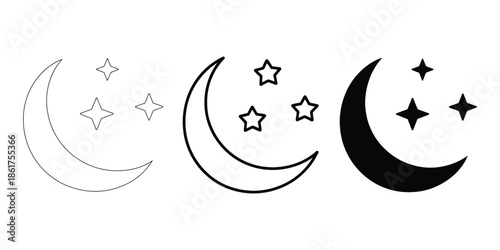 Crescent Moon and Stars Icon Set Minimal Night Sky Symbols
