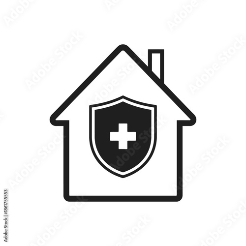 Home Protection Shield with Medical Cross Safe House Healthcare Icon