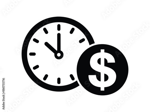 Time Is Money Clock with Dollar Symbol Financial Efficiency Icon