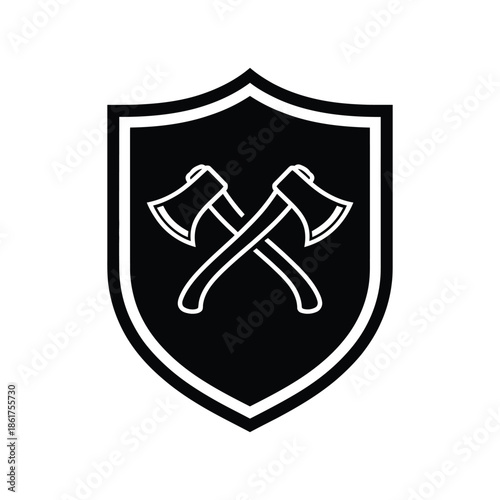 Crossed Axes Shield Icon Firefighter Emergency Protection Symbol