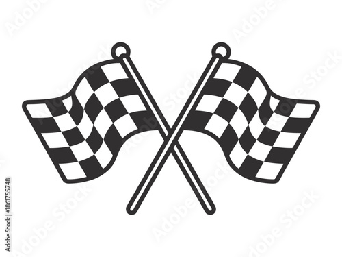Two Crossed Checkered Racing Flags Isolated on White Background