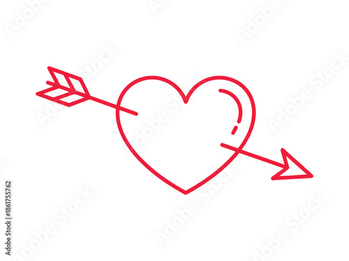 Simple doodle style illustration of a red heart struck by cupid s arrow