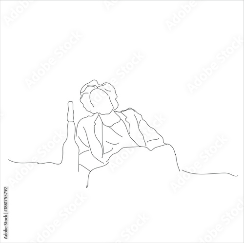 drunken man with a liquor bottle.line art
