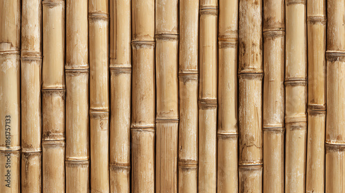 A close-up view of natural bamboo stalks, showcasing their textured surface and earthy tones in a simplistic arrangement.