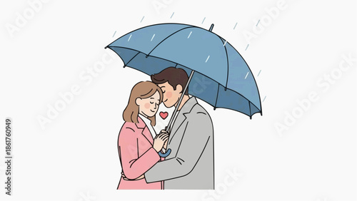 Loving couple sharing a romantic moment under umbrella on rainy day