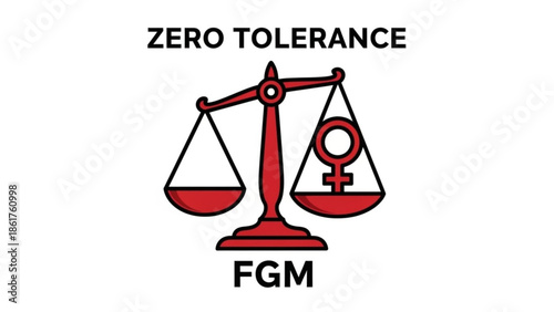 Zero tolerance for female genital mutilation fgm symbol with scales and female sign on white background