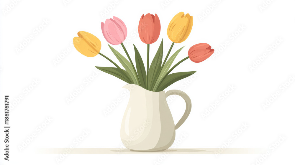 Obraz premium Fresh tulips spring bouquet in a vase for kitchen decor and design
