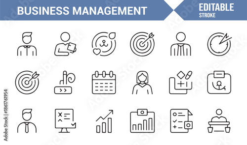 Editable business management icons for dashboards and UI