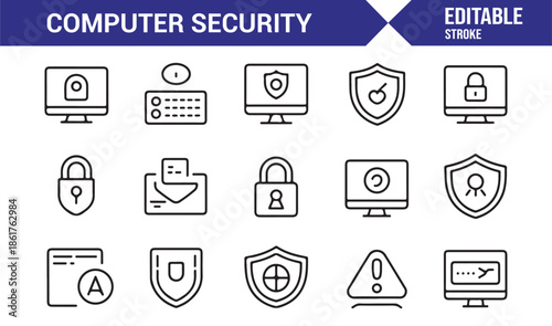 Online security and privacy outline icon pack