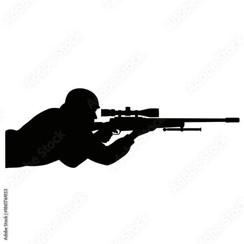 Silhouette of Soldier Aiming Sniper Rifle with Scope