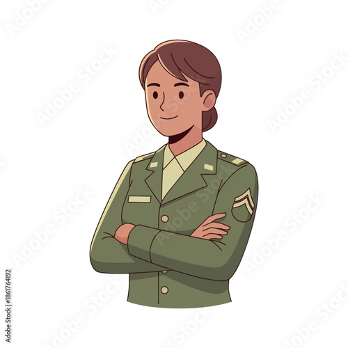 Female Soldier in Uniform, Crossed Arms, Confident Pose, Military Service