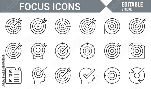 Targeting and concentration focus outline icons