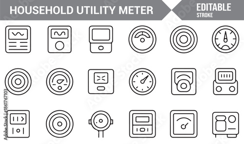 Utility gauge and consumption monitoring outline icons