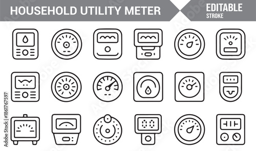 Energy consumption and smart utility meter icons