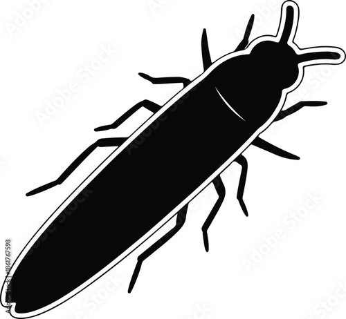 Silhouette Minimalist Black Cockroach Insect Pest Graphic Design Element Vector Illustration