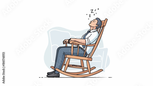 Man in Suit Sleeping in Rocking Chair.