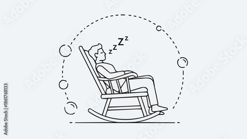 Man sleeping peacefully in a rocking chair illustration.