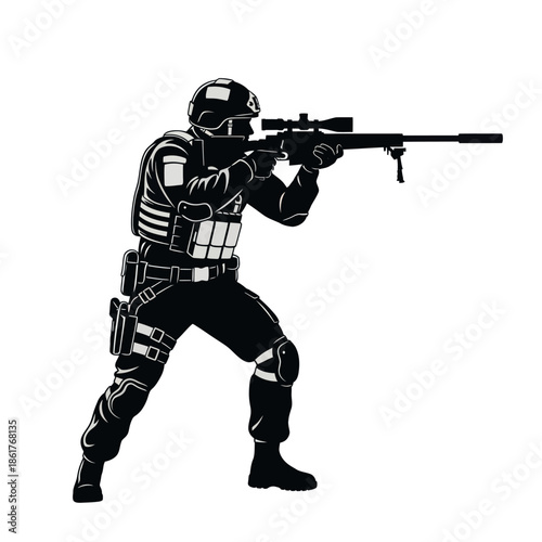 Special Forces Soldier Silhouette Aiming Sniper Rifle