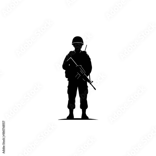Soldier Silhouette with Rifle - Military Figure, Combat Ready, Standing Guard
