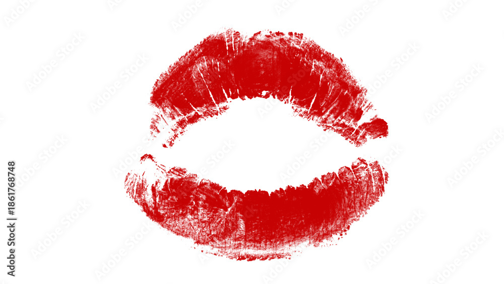 Fototapeta premium Red Lipstick Kiss Mark on White Background
