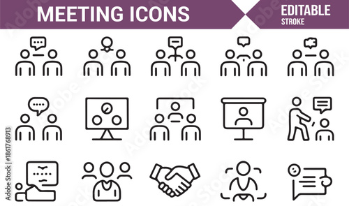 Office collaboration and interview outline icon set